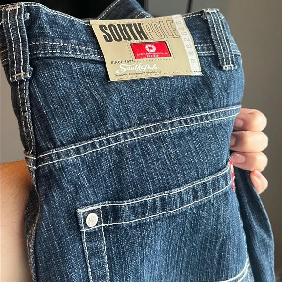 South Pole Men's Vintage Y2K Style Blue Wash Denim Shorts with White Hem - sz 32 - Picture 5 of 8